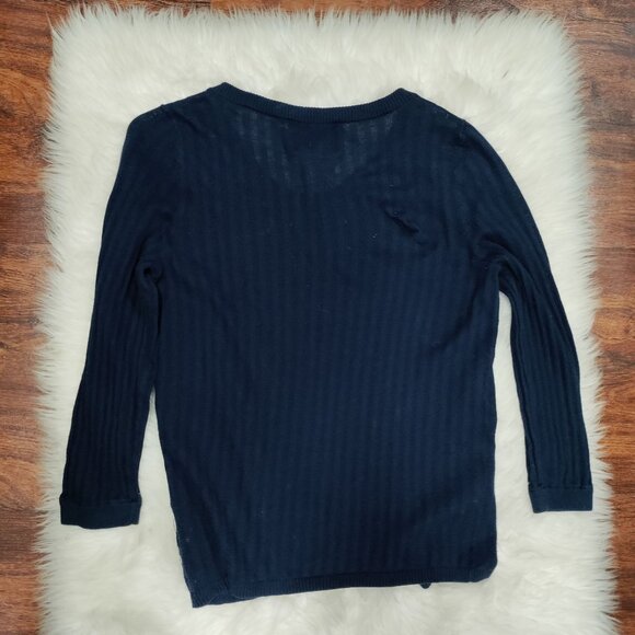 Juicy Couture Navy Blue Floral Embroidery Silk Cashmere Knit Cardigan Size Large - Picture 5 of 15